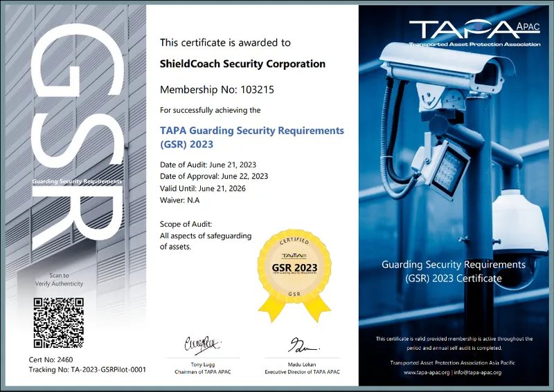 TAPA GSR 2023 Certificate